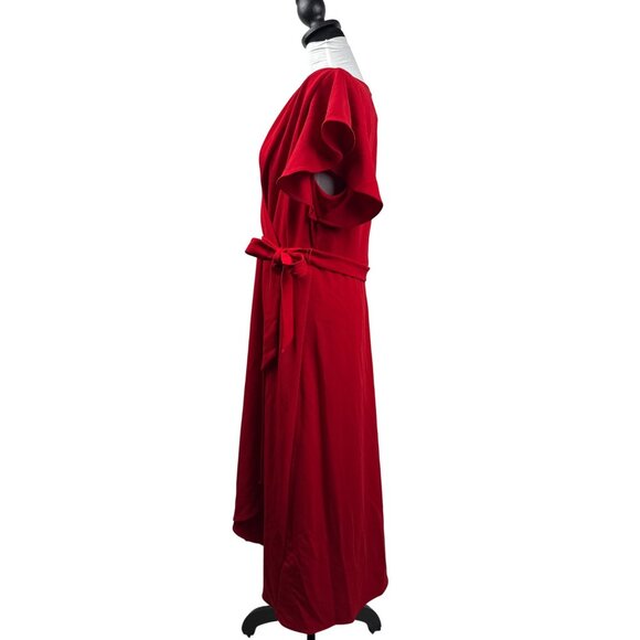 DKNY Women's Flutter Sleeve V-Neck Wrap (Scarlet) Dress Size 12 V-Day Gift!! - Picture 4 of 10